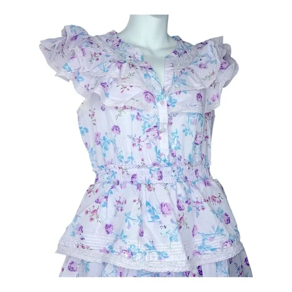 Love Shack Fancy x Target Lou in Purple Floral Double Ruffle Tiered Dress Medium - Picture 6 of 9